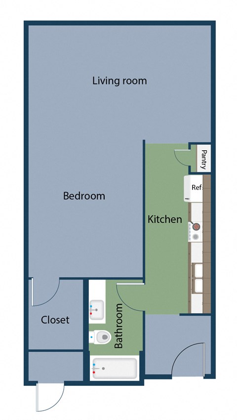 Floor plan for 1 bed, 1 bath, 956 sqft